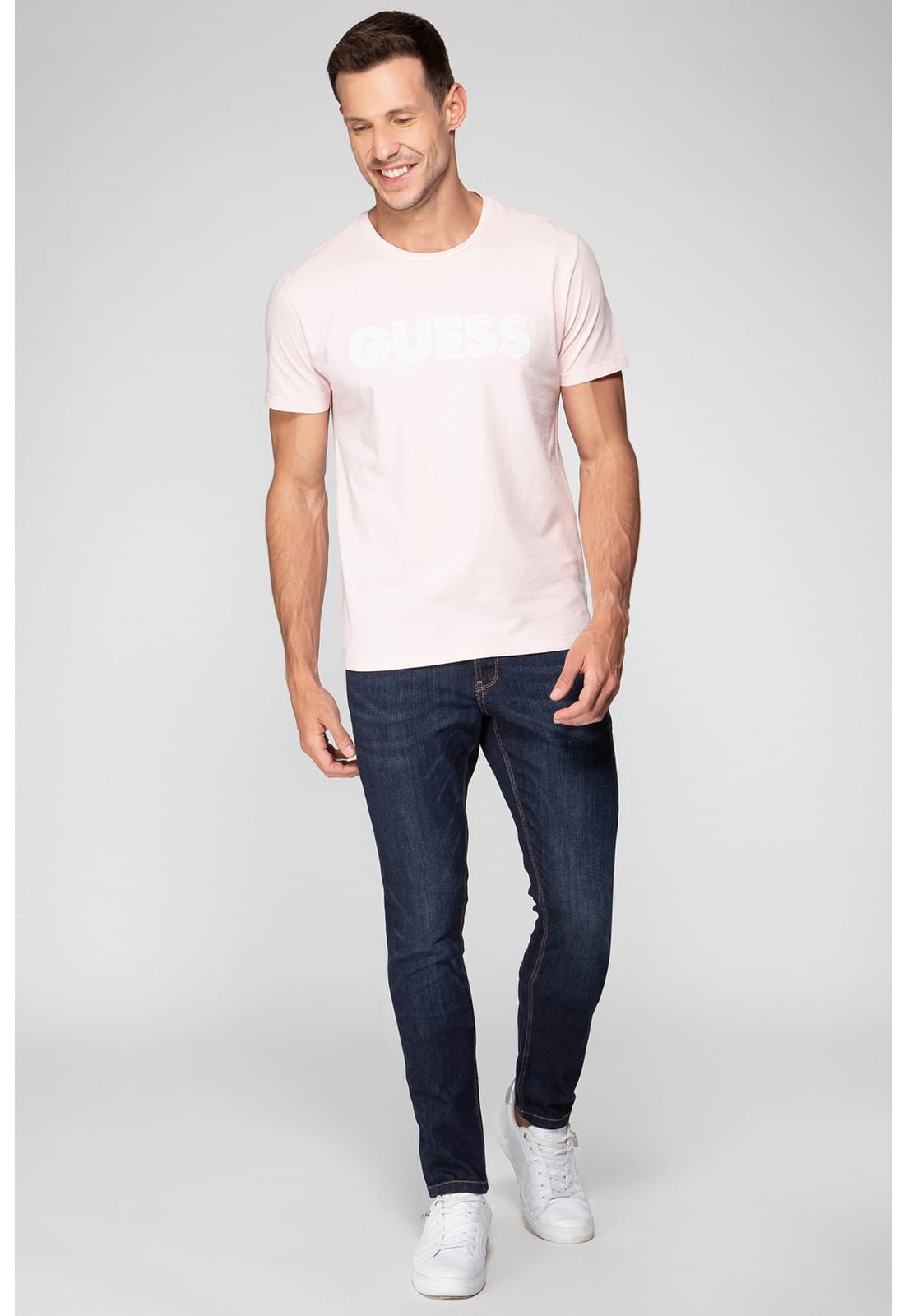 Camiseta Silk Guess Emborrachado Rosa Claro