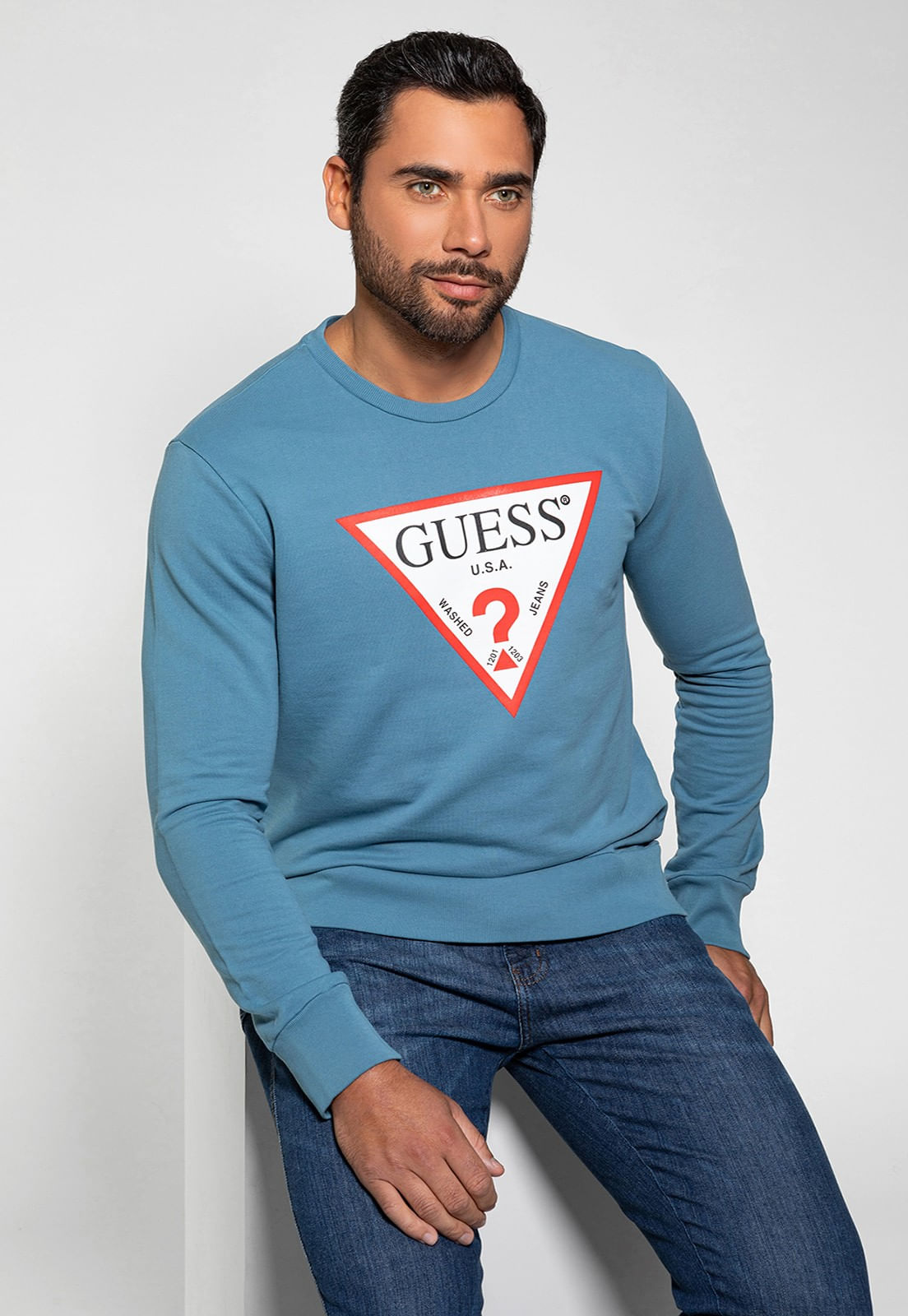 Blusa de Moletom Logo Classic Guess Azul - Imagem 20