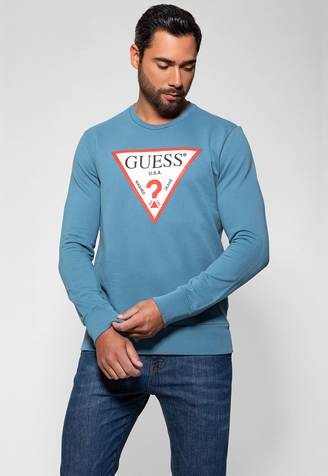Blusa de Moletom Logo Classic Guess Azul - Imagem 21