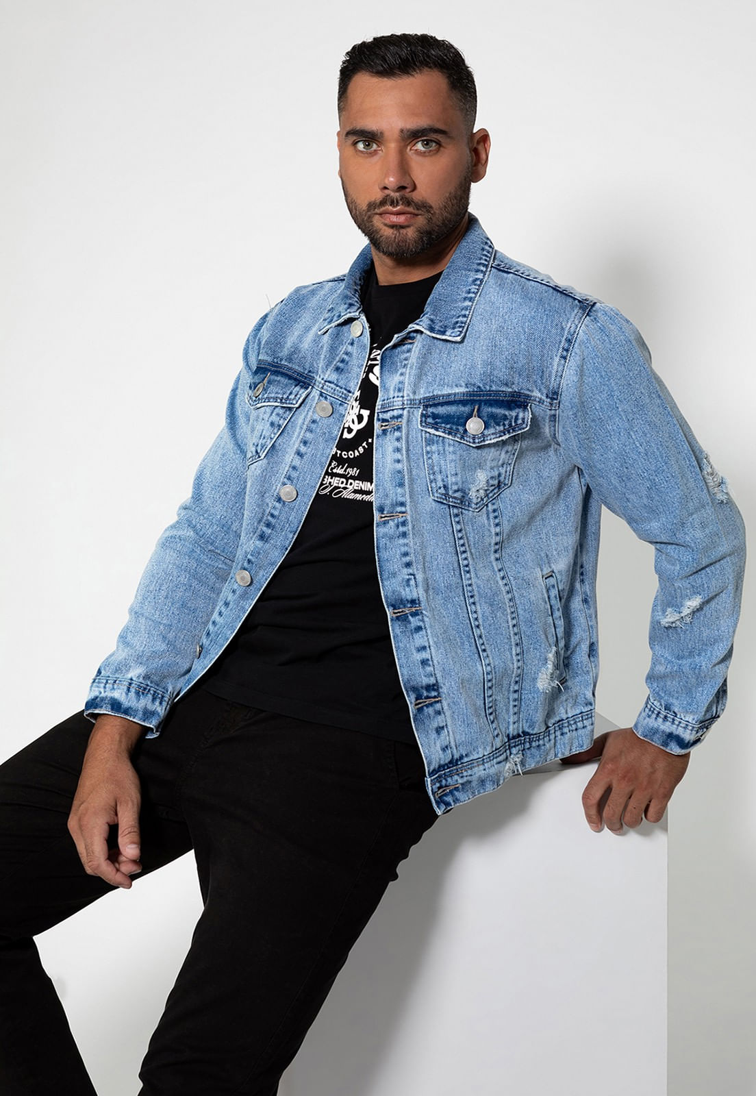 Jaqueta Jeans Truker Puidos Guess Azul Claro - Imagem 6