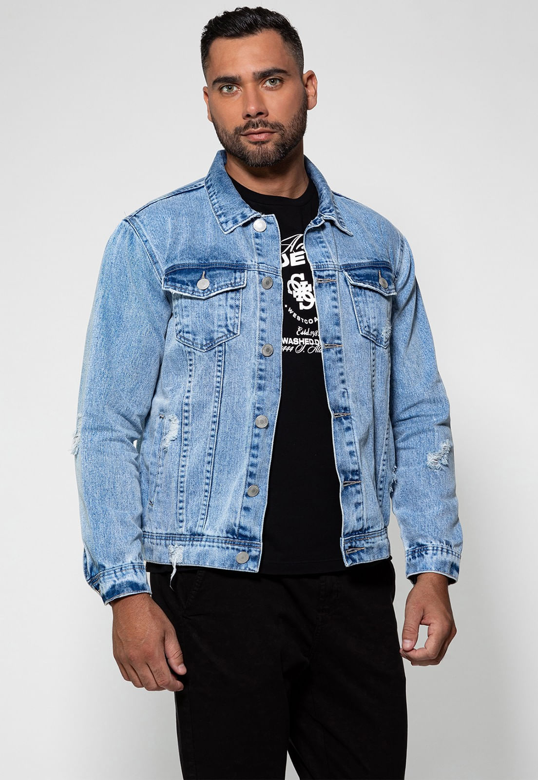 Jaqueta Jeans Truker Puidos Guess Azul Claro - Imagem 13