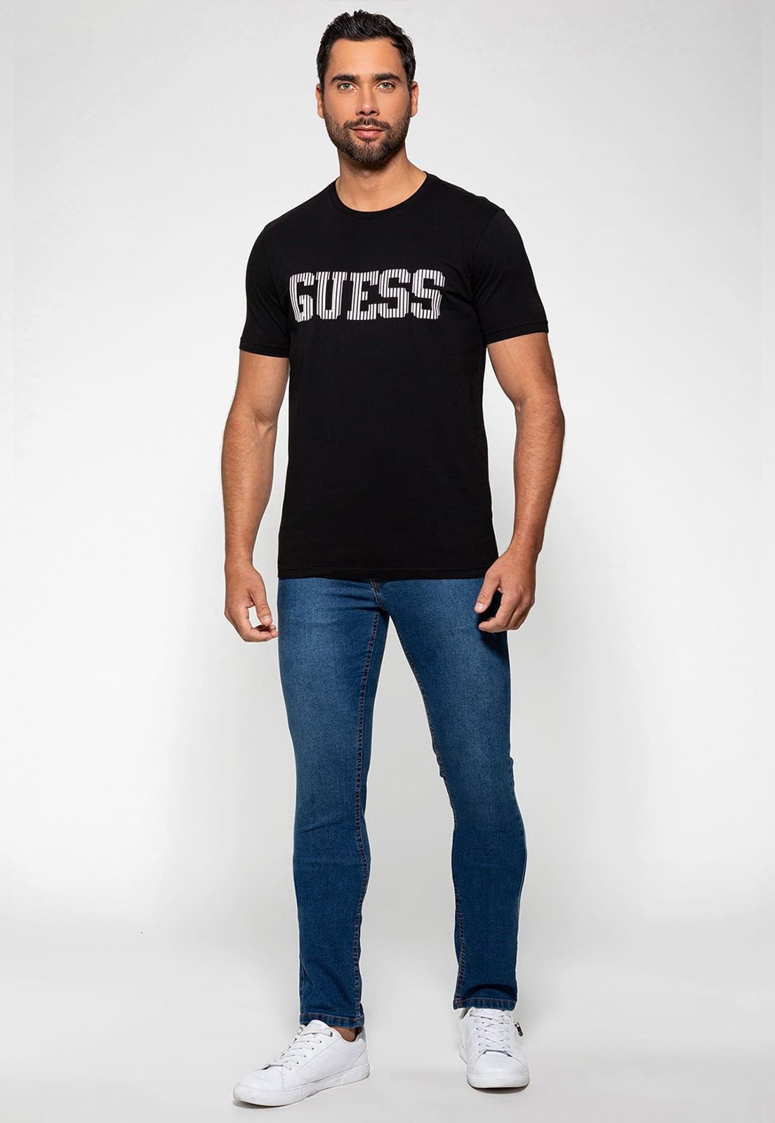 Camiseta Logo Listrado Guess Preto - Imagem 17