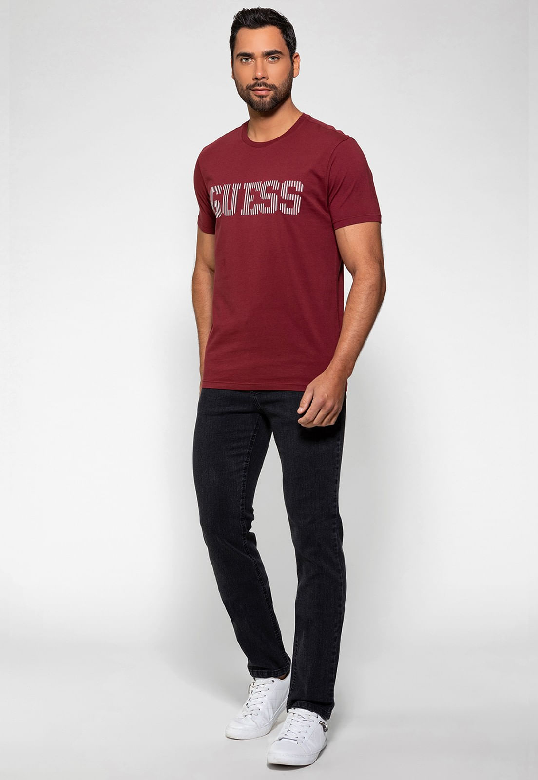 Camiseta Logo Listrado Guess Vinho - Imagem 2