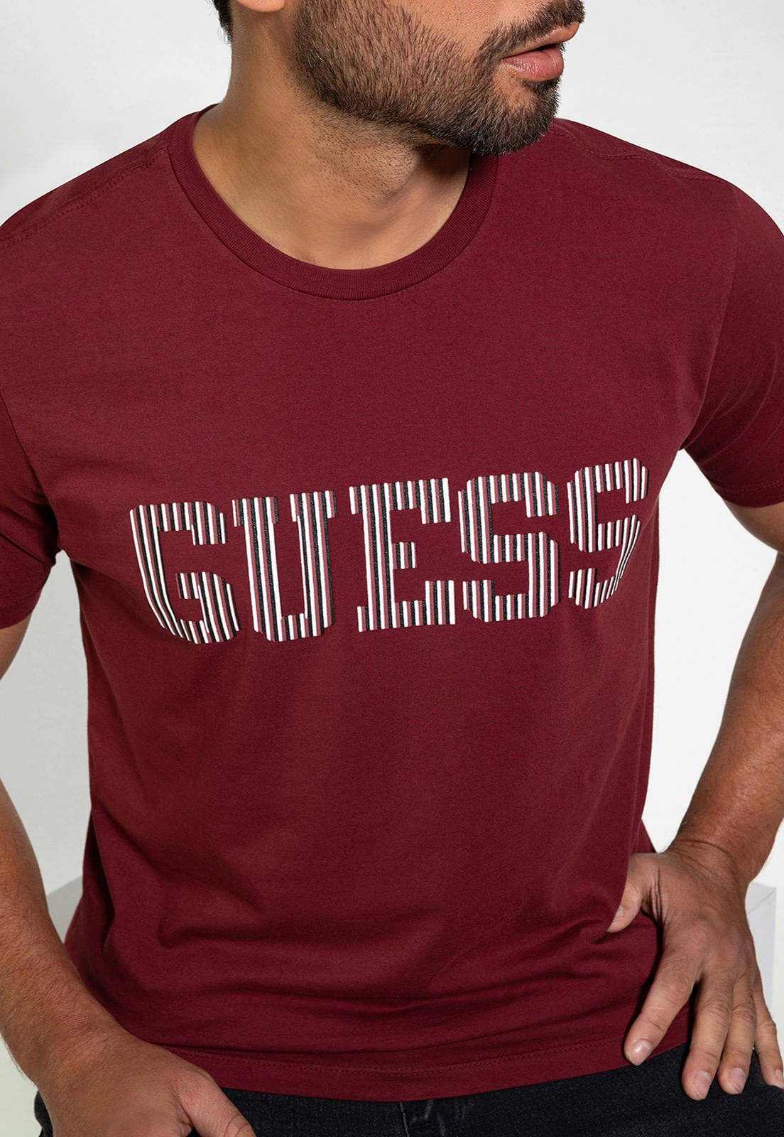 Camiseta Logo Listrado Guess Vinho - Imagem 8