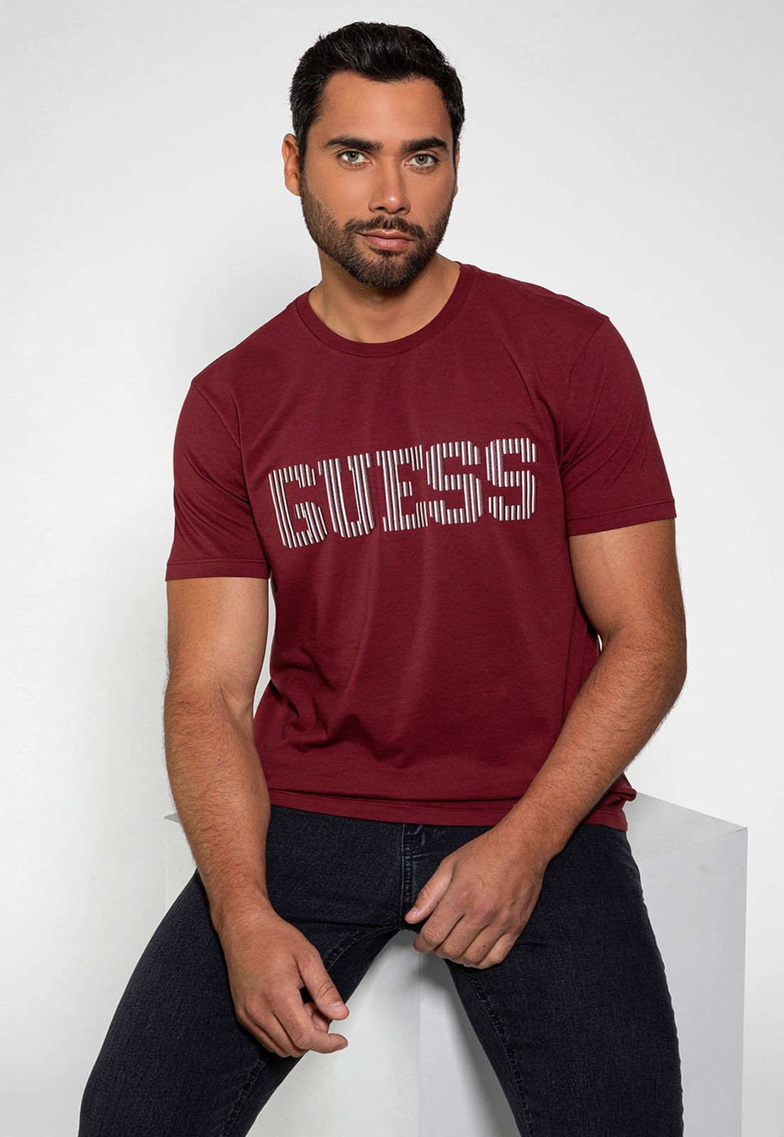 Camiseta Logo Listrado Guess Vinho - Imagem 10