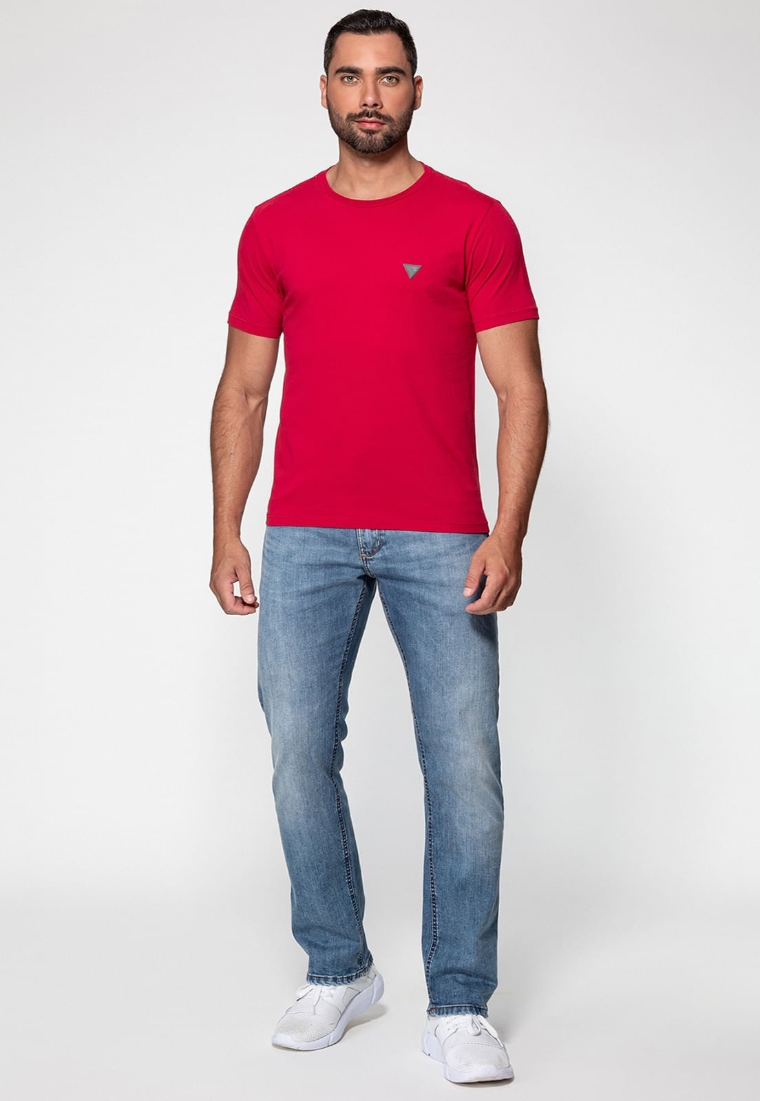 Camiseta Triângulo Emborrachado Guess Vermelho - Imagem 3