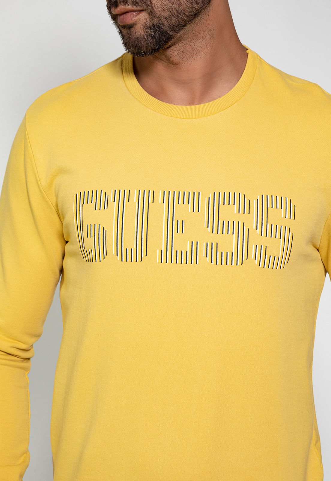 Blusa de Moletom Logo Listrado Guess Amarelo - Imagem 3