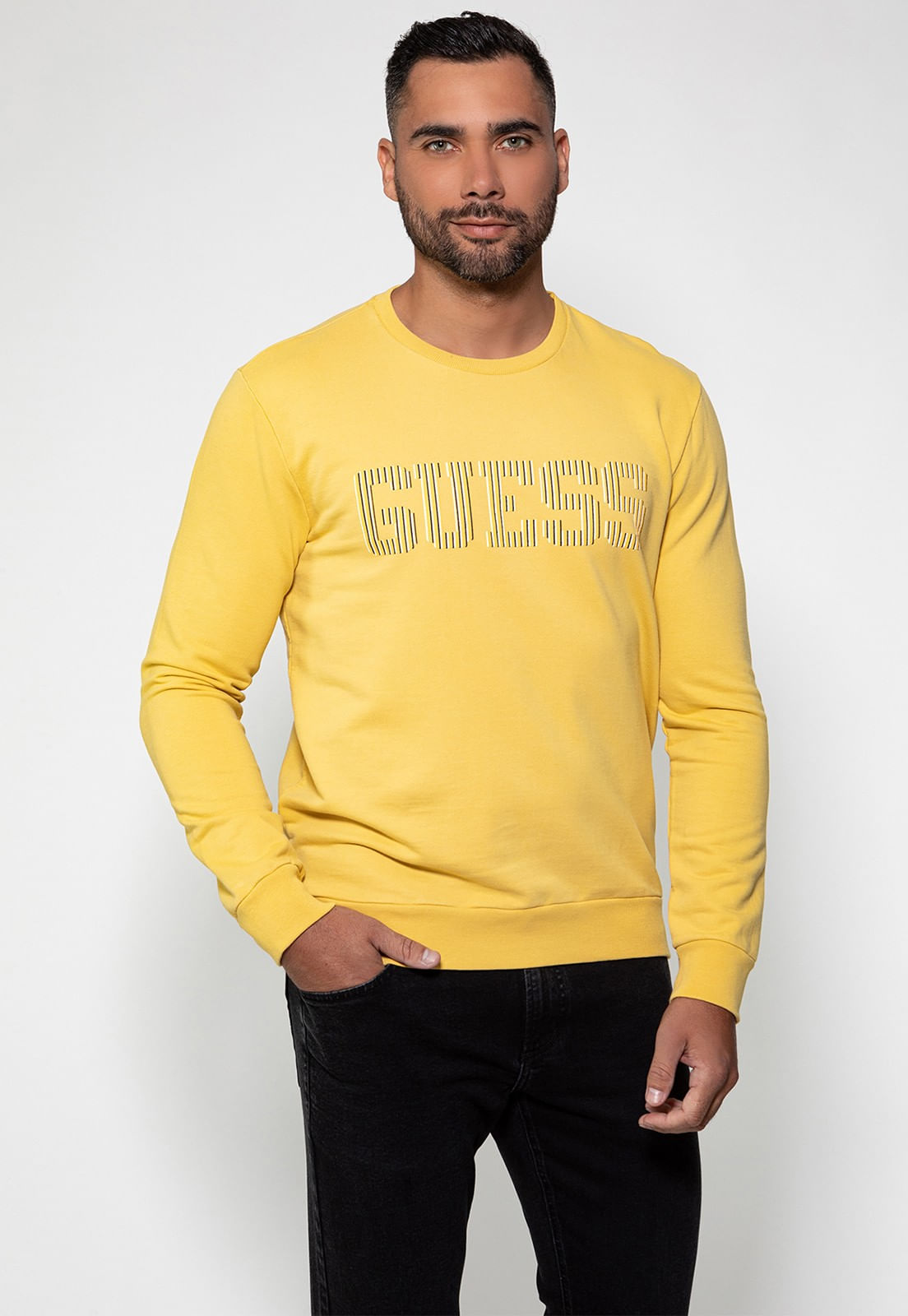 Blusa de Moletom Logo Listrado Guess Amarelo - Imagem 16
