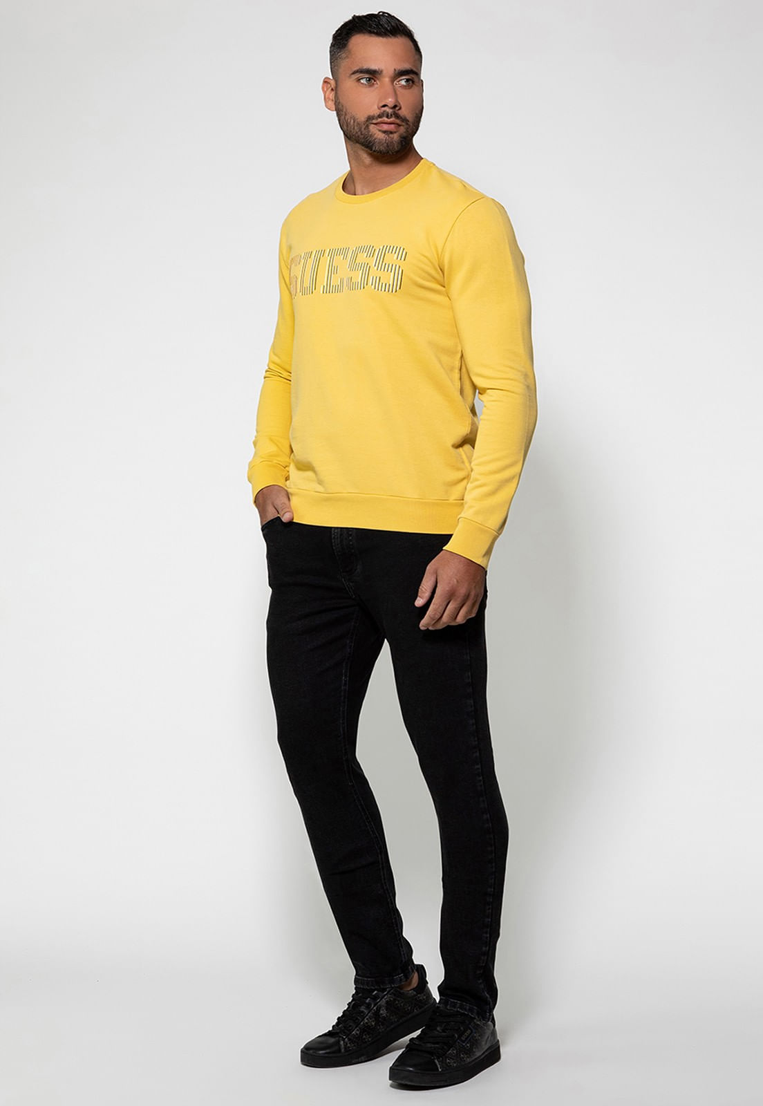 Blusa de Moletom Logo Listrado Guess Amarelo - Imagem 17