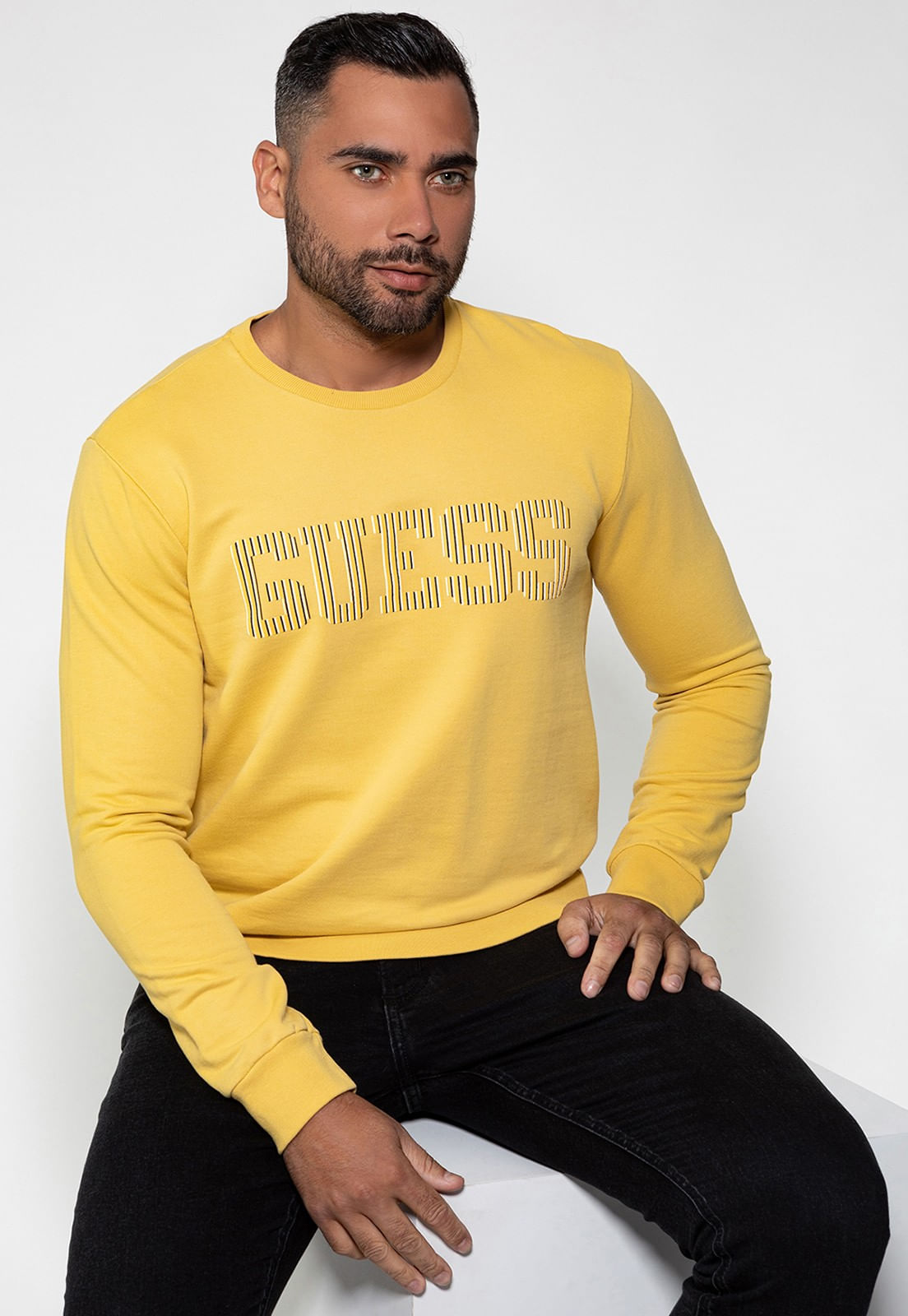 Blusa de Moletom Logo Listrado Guess Amarelo - Imagem 20