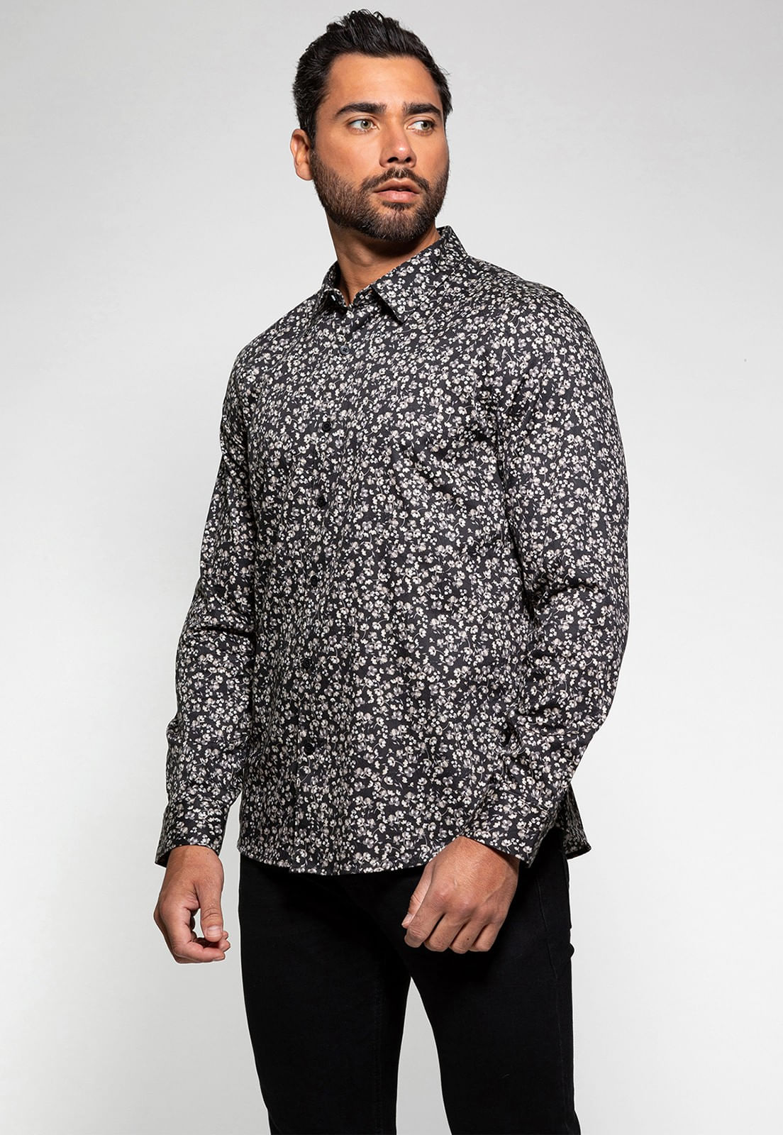Camisa Manga Longa Mini Flower Guess Preto