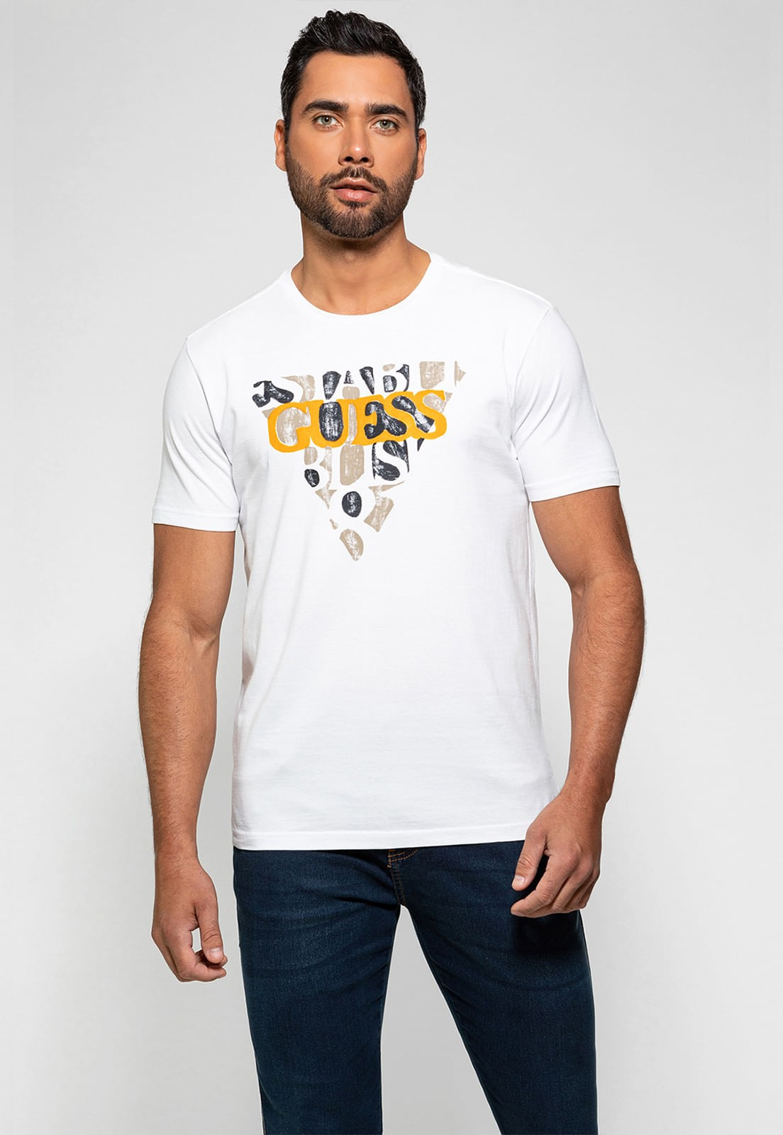 Camiseta Logo Contraste Guess Branco