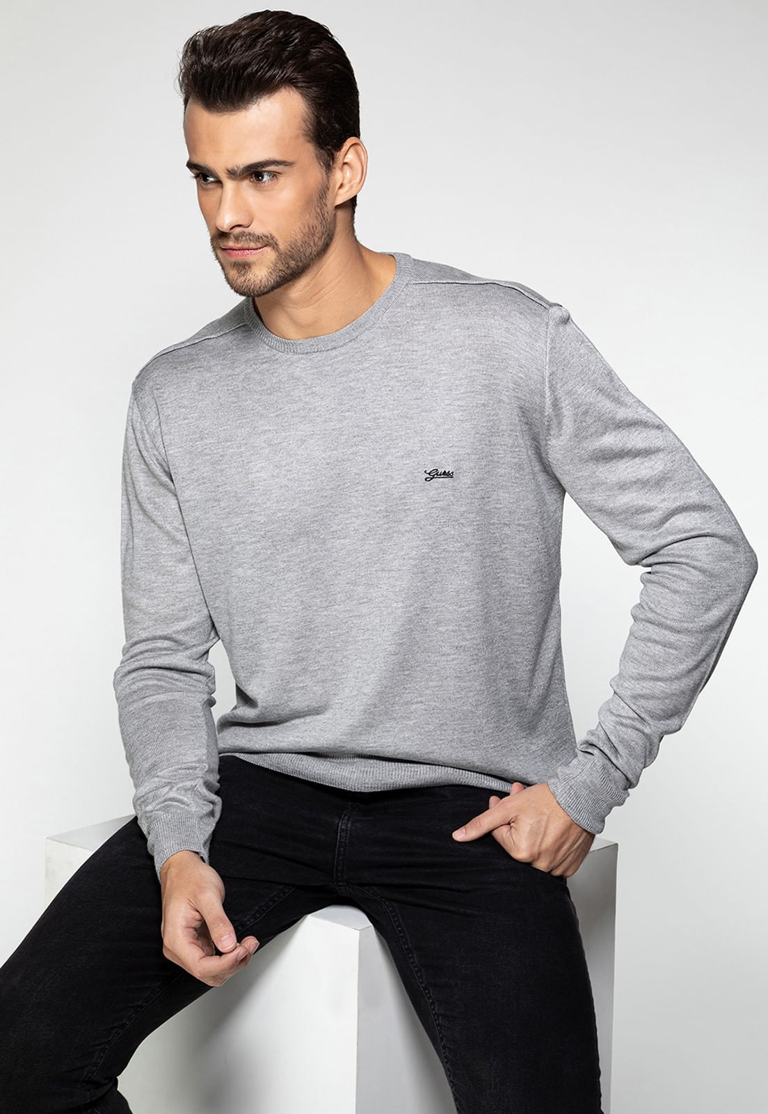 Pullover Tricot Masculino Guess Cinza Escuro - Imagem 6