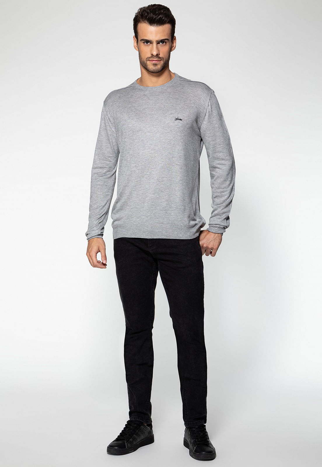 Pullover Tricot Masculino Guess Cinza Escuro - Imagem 26