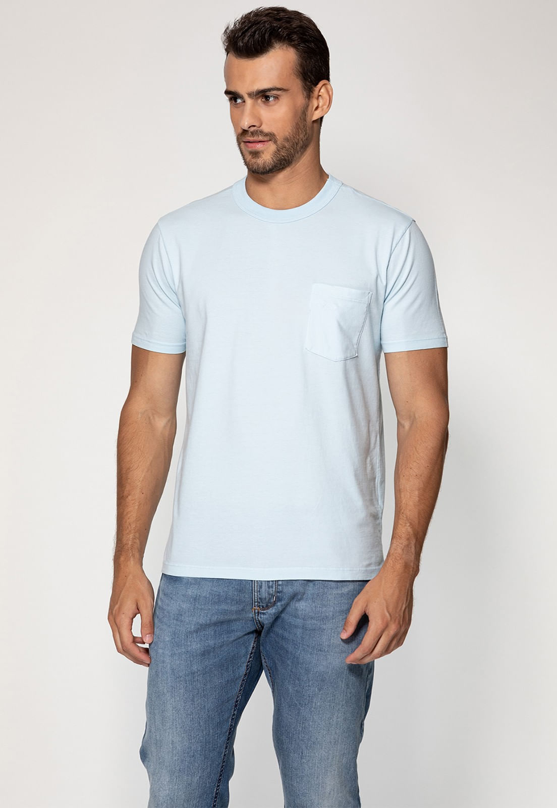 Camiseta Bolso Logo Bordado Guess Azul Claro