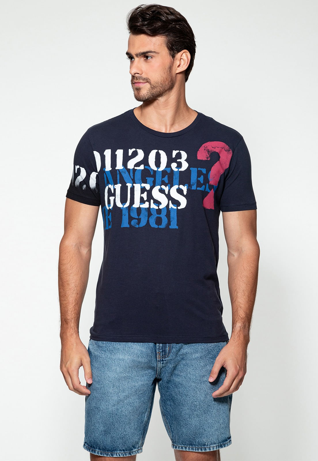 Camiseta Logo 1203 Guess Azul Escuro - Imagem 6