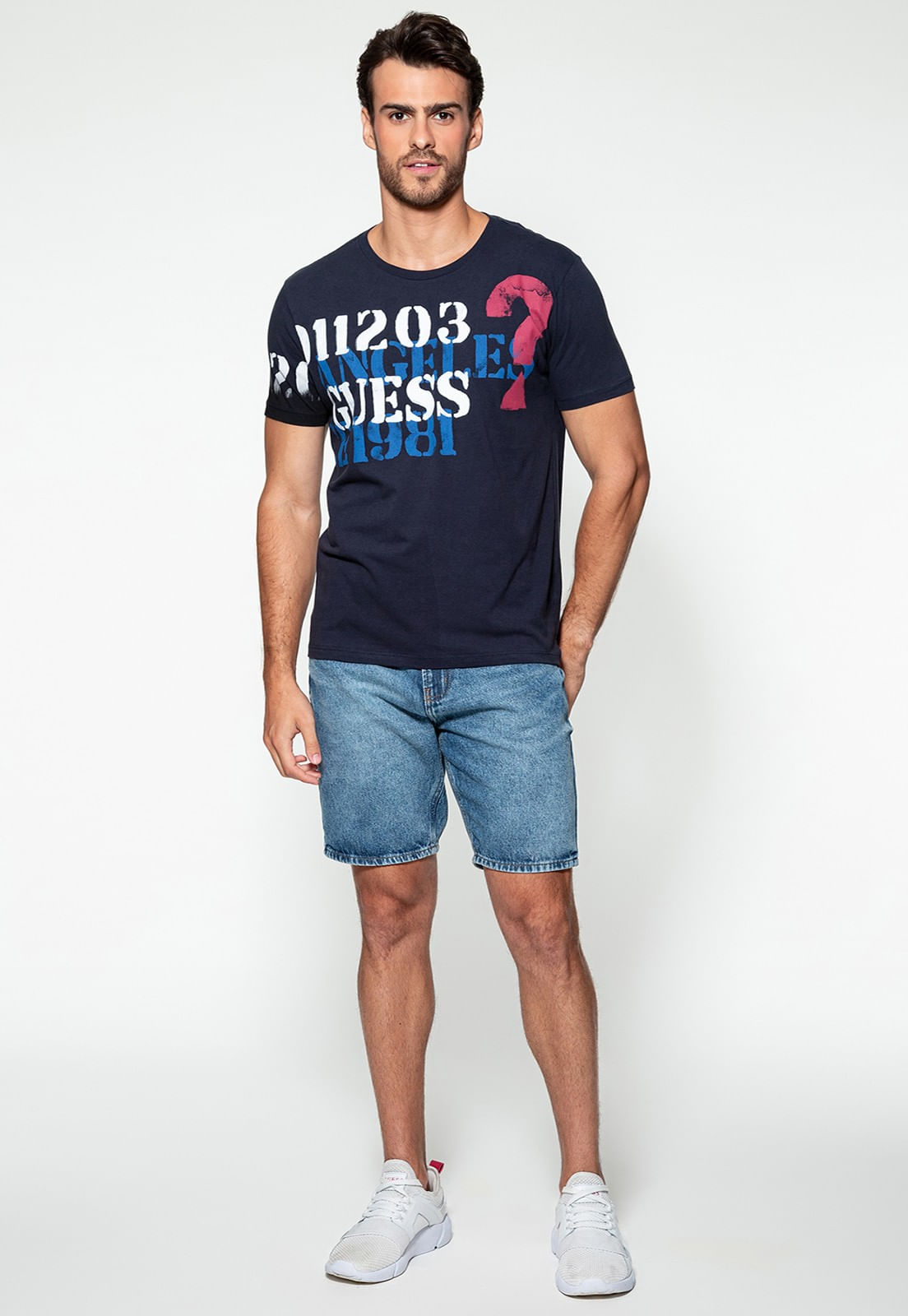 Camiseta Logo 1203 Guess Azul Escuro - Imagem 20
