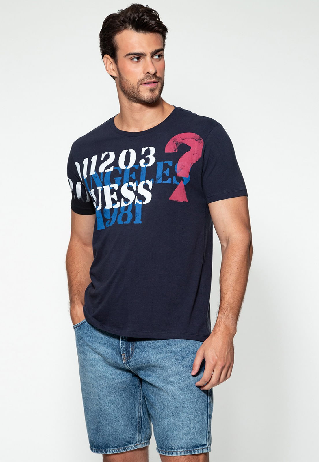 Camiseta Logo 1203 Guess Azul Escuro - Imagem 25