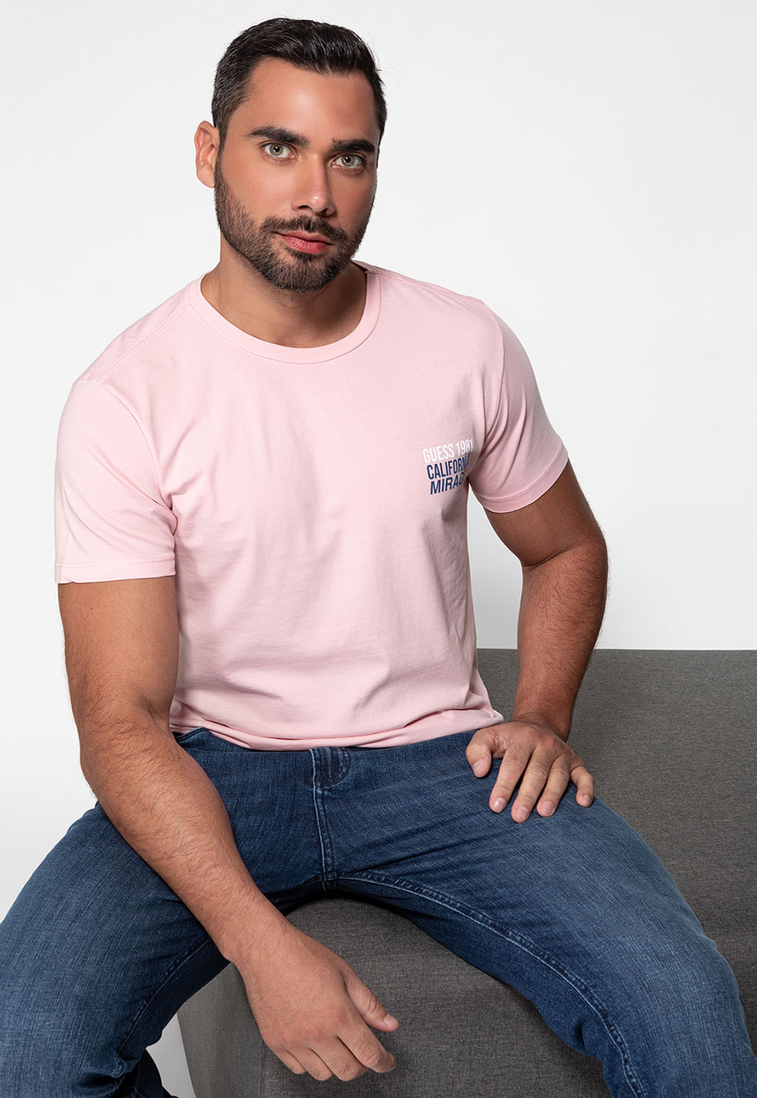 Camiseta Palm Costas Guess Rosa Claro - Imagem 5