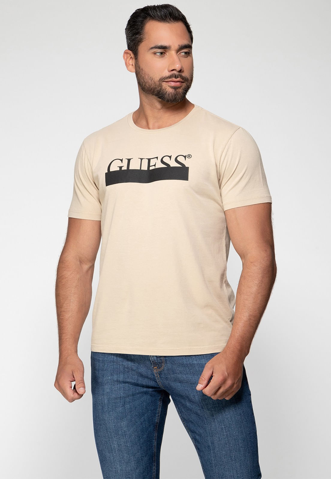 Camiseta Guess Silk Emborrachado Bege