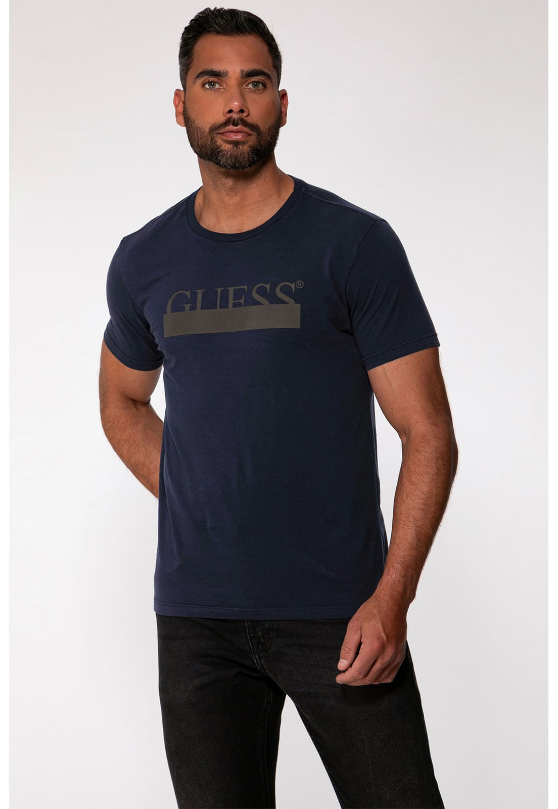 Camiseta Guess Silk Emborrachado Azul Escuro