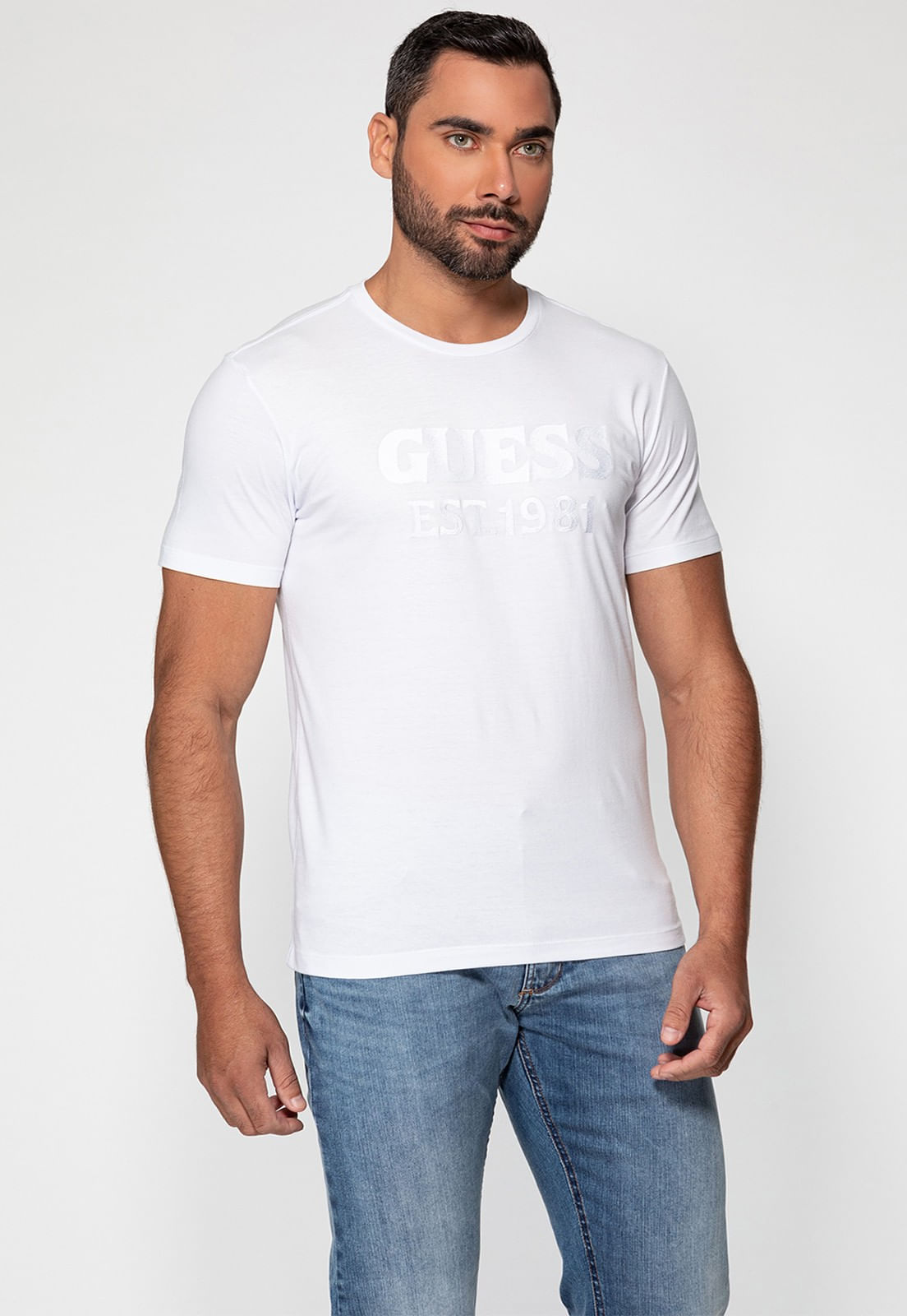 Camiseta Logo Bordado Guess Branco