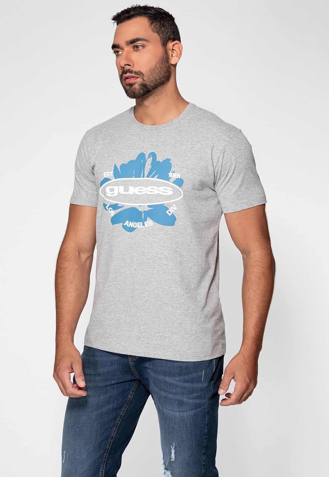 Camiseta Estampa Guess Cinza
