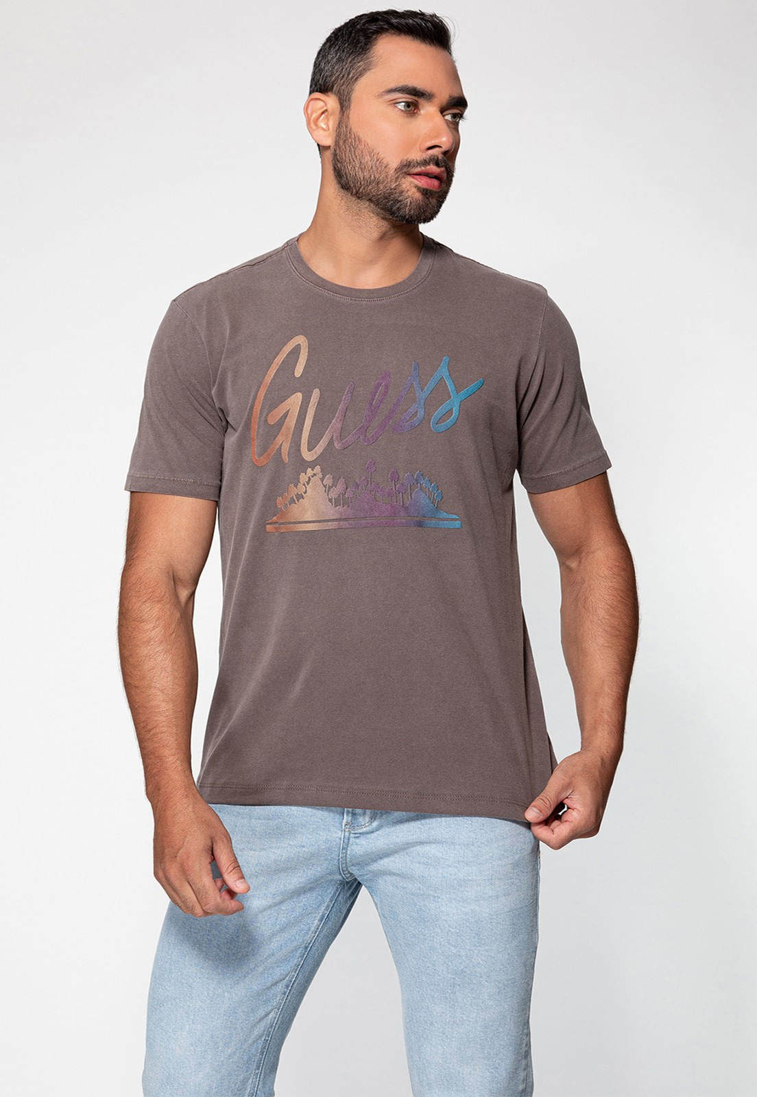 Camiseta Palm Trees Guess Marrom