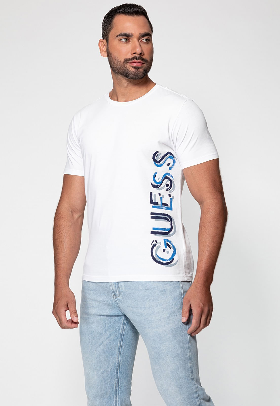 Camiseta Logo Vertical Guess Branco - Imagem 9