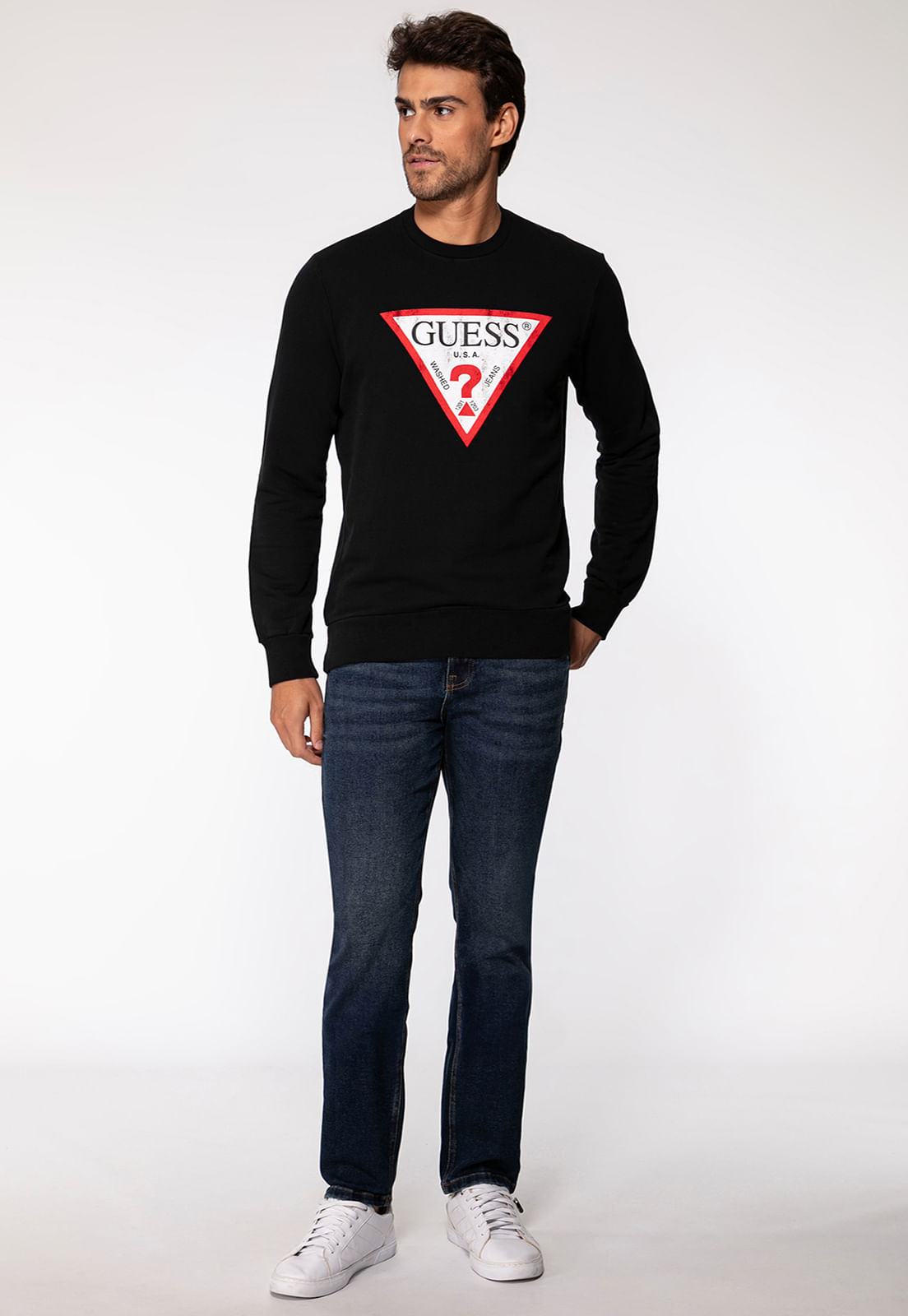 Blusa de Moletom Logo Degastado Guess Preto - Imagem 26