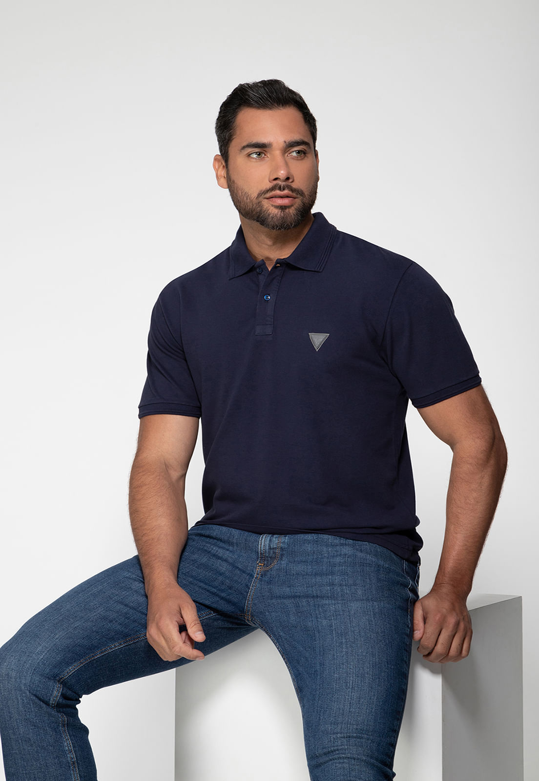 Camisa Polo Guess Silk Gola Azul Escuro - Imagem 6