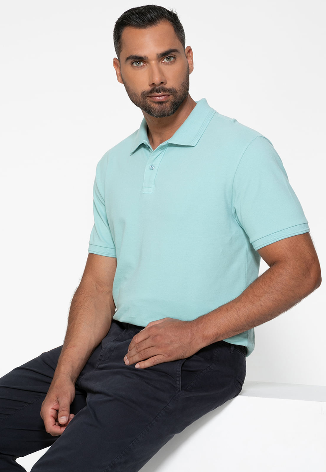 Camisa Polo Guess Silk Gola Azul Claro - Imagem 33