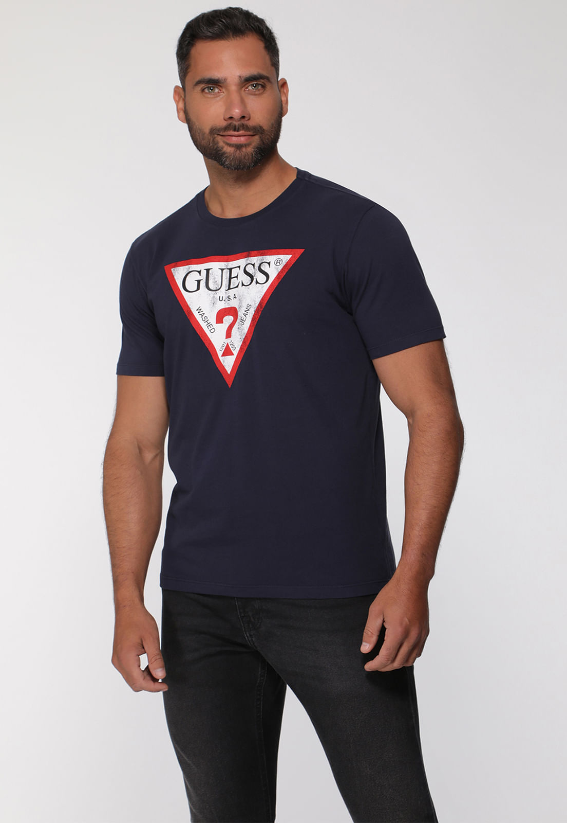 Camiseta Guess Triang Desgastado Azul Escuro - Imagem 8