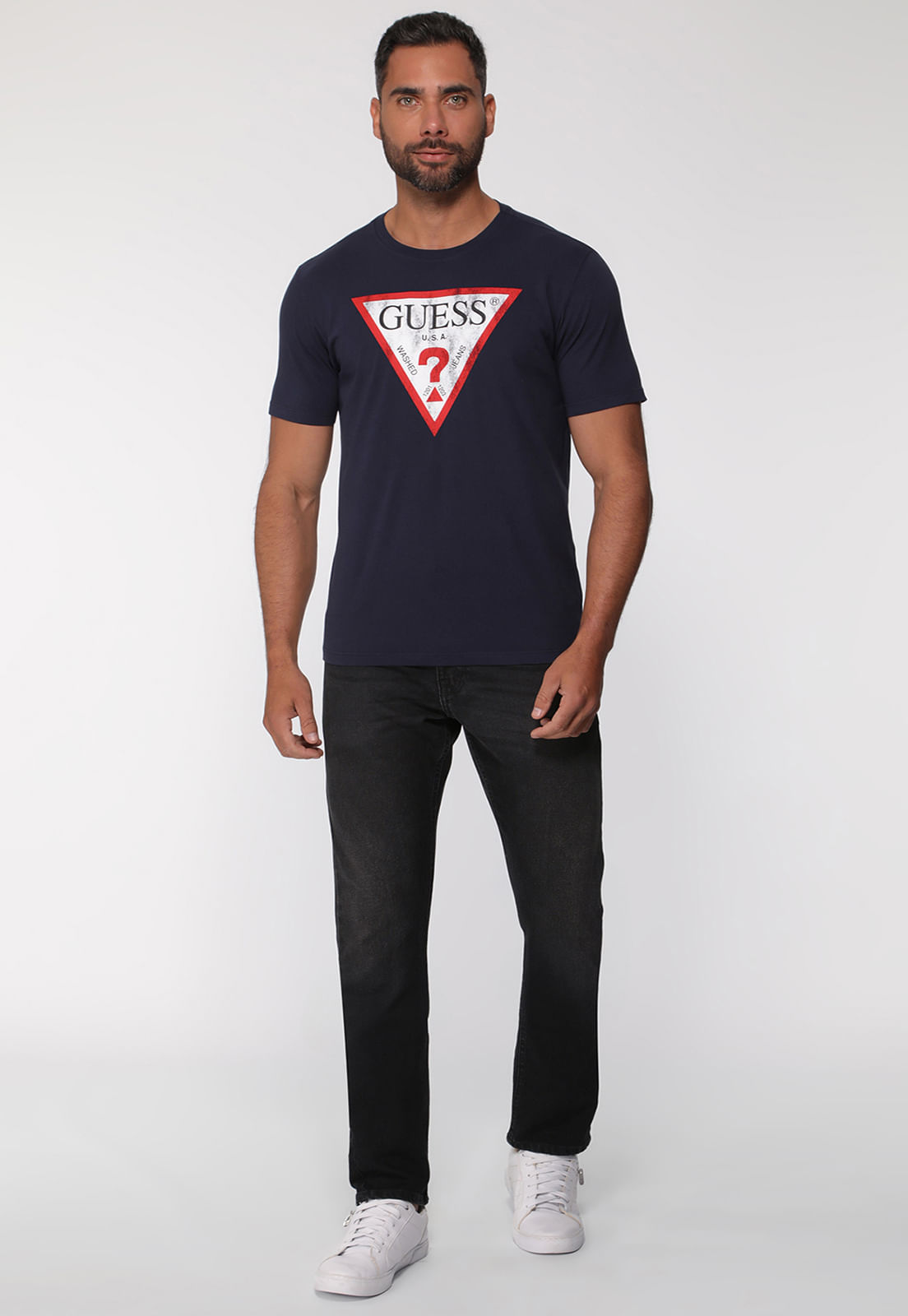 Camiseta Guess Triang Desgastado Azul Escuro - Imagem 16