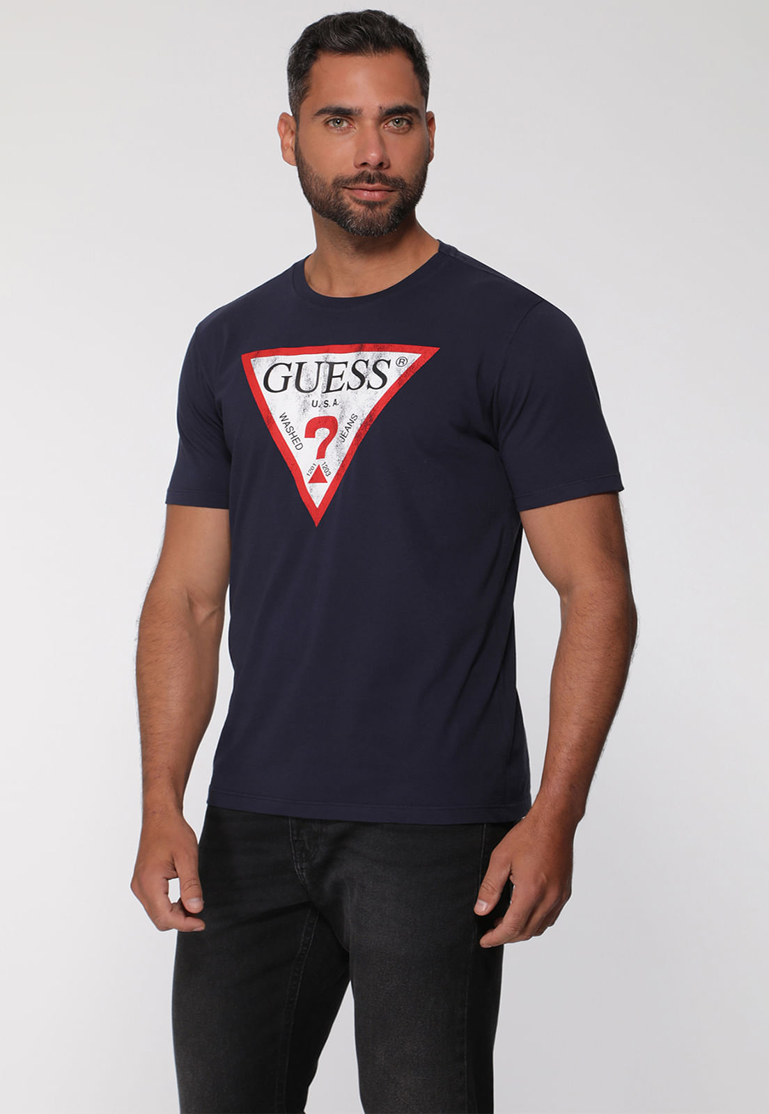 Camiseta Guess Triang Desgastado Azul Escuro - Imagem 6