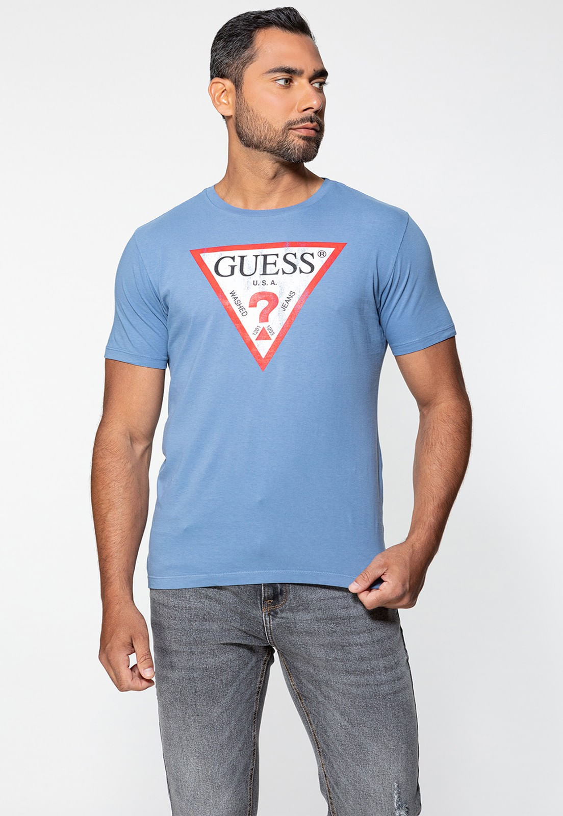 Camiseta Guess Triang Desgastado Azul
