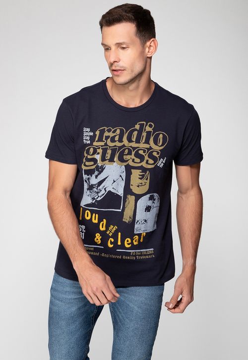 Camiseta Estampada Radio Guess Azul Escuro