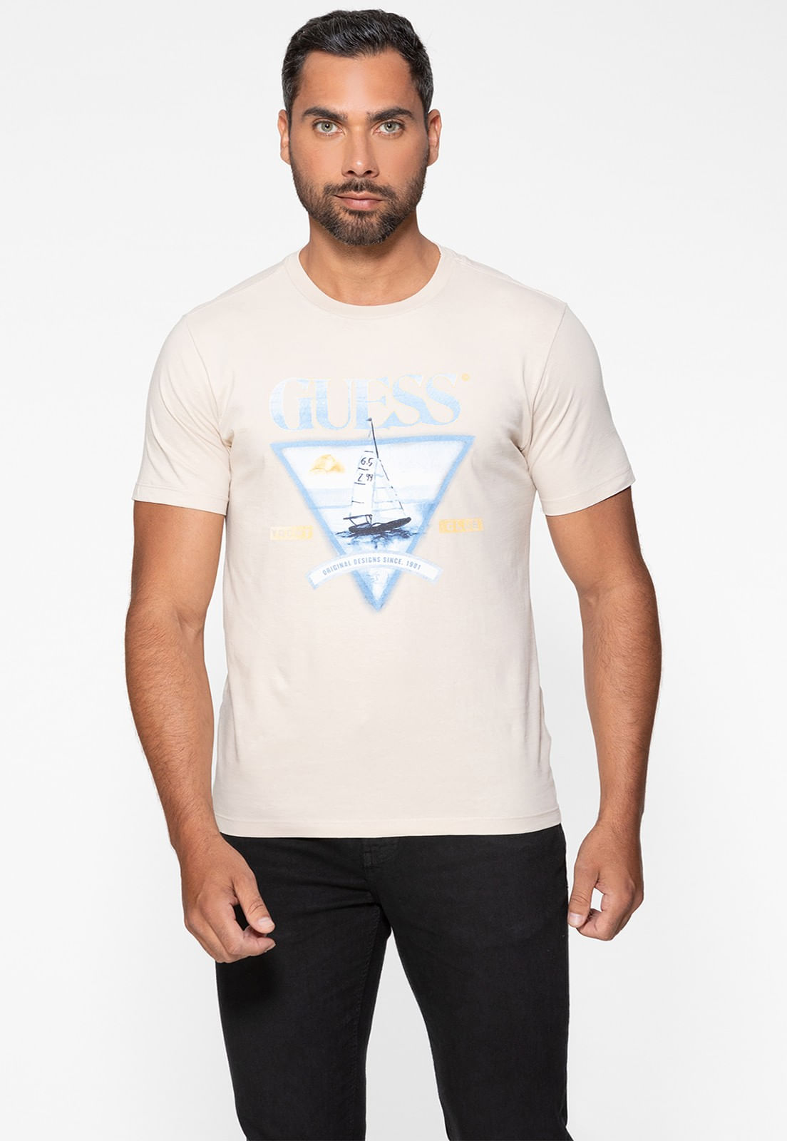 Camiseta Estampa Veleiro Bege