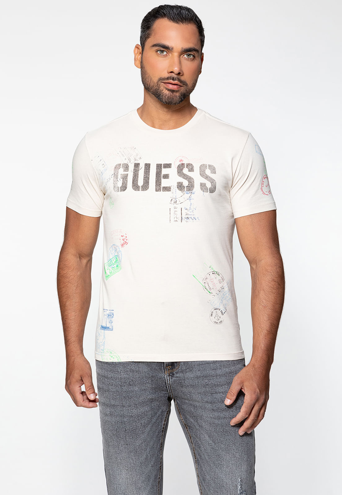 Camiseta Estampada Stamps Bege