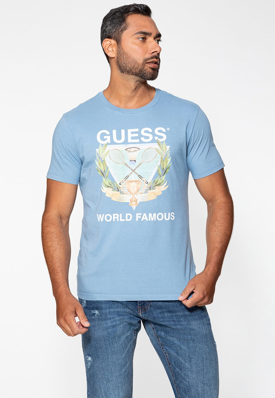 Camiseta Guess Silk Badminton Azul Claro