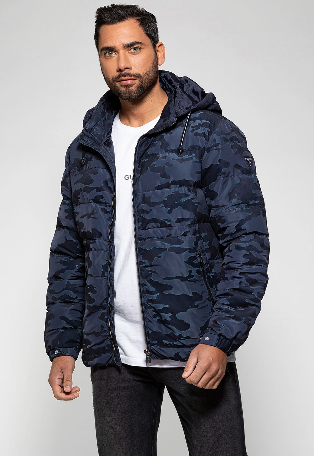 Jaqueta Nylon Puffer Camuflada Guess Verde Militar - Imagem 30