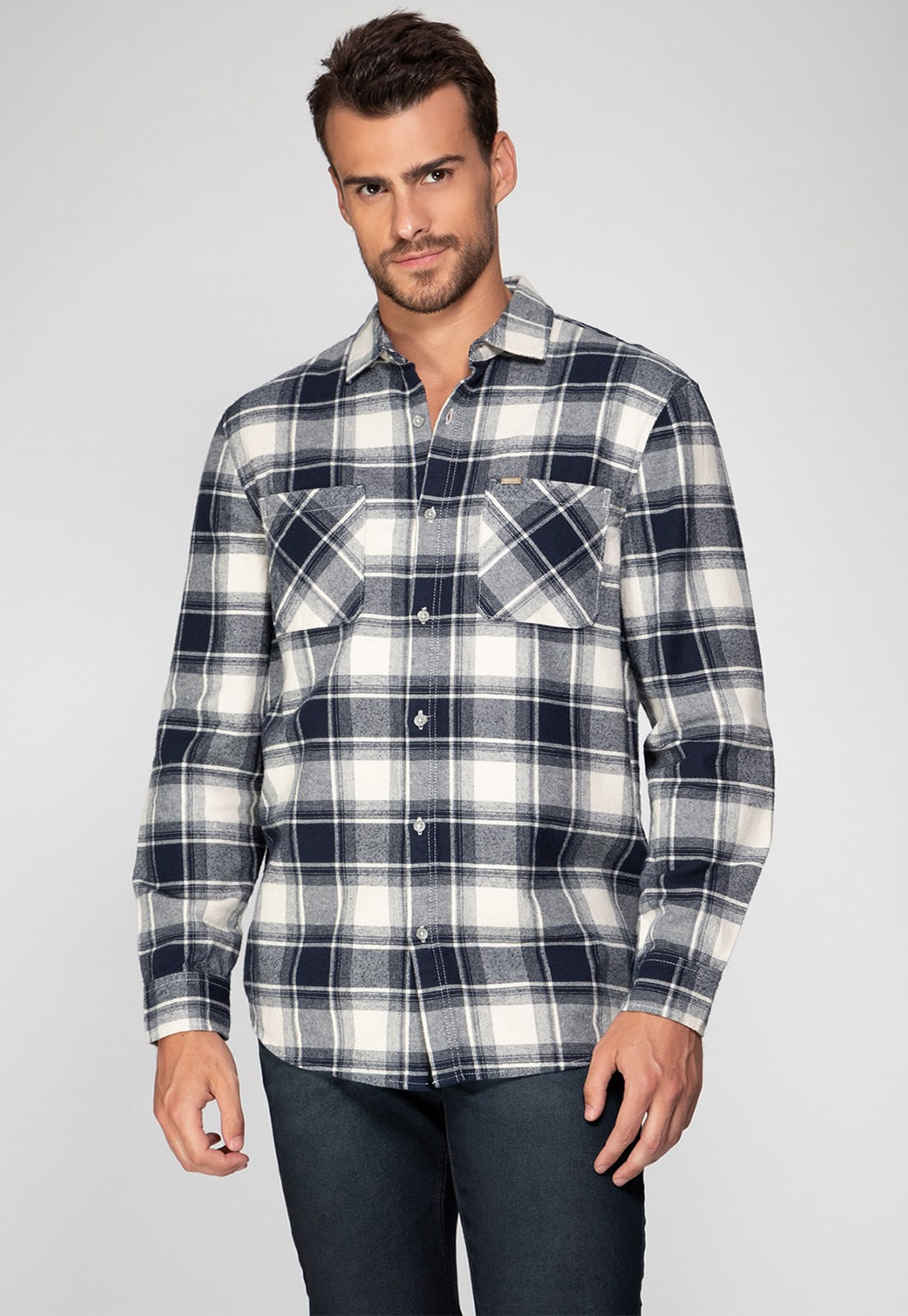 Camisa Manga Longa Xadrez Cinza - Imagem 9