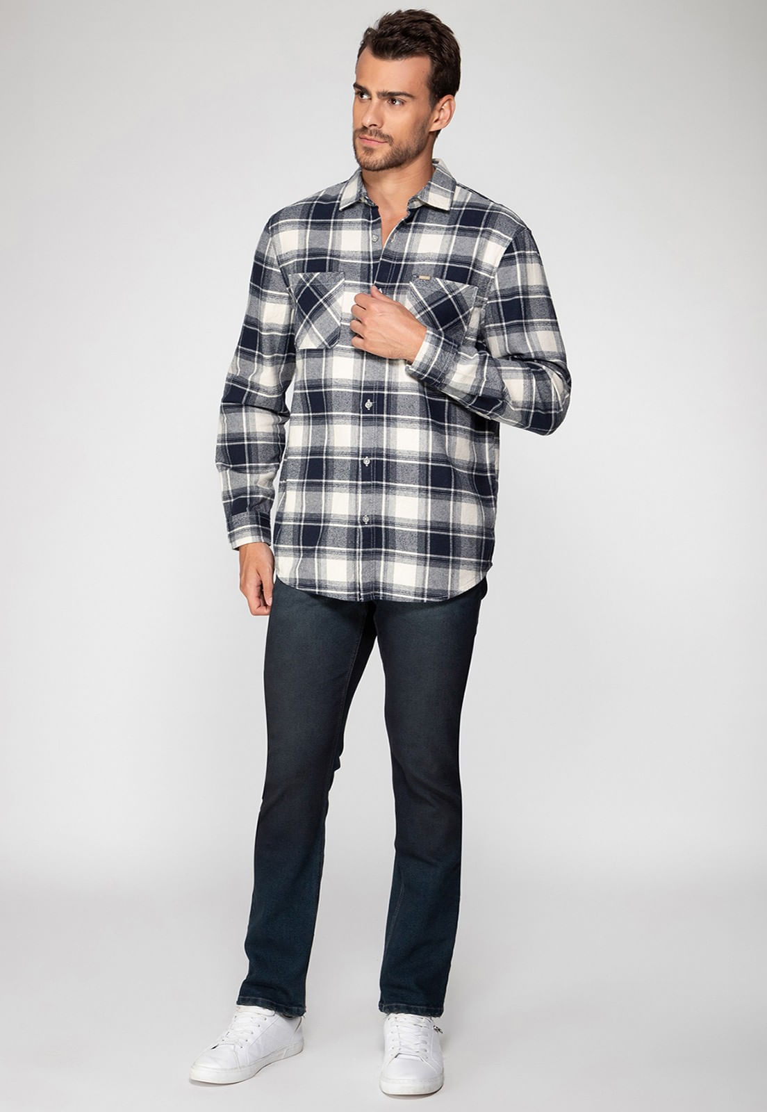 Camisa Manga Longa Xadrez Cinza - Imagem 18