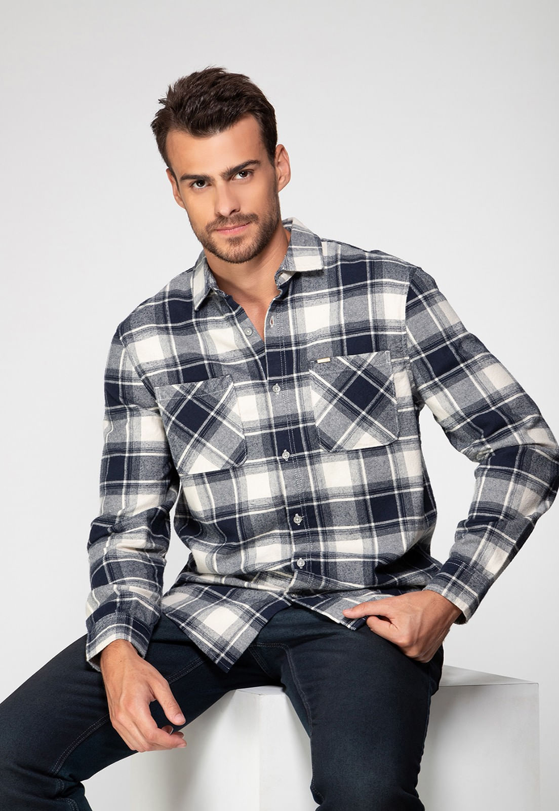 Camisa Manga Longa Xadrez Cinza - Imagem 20