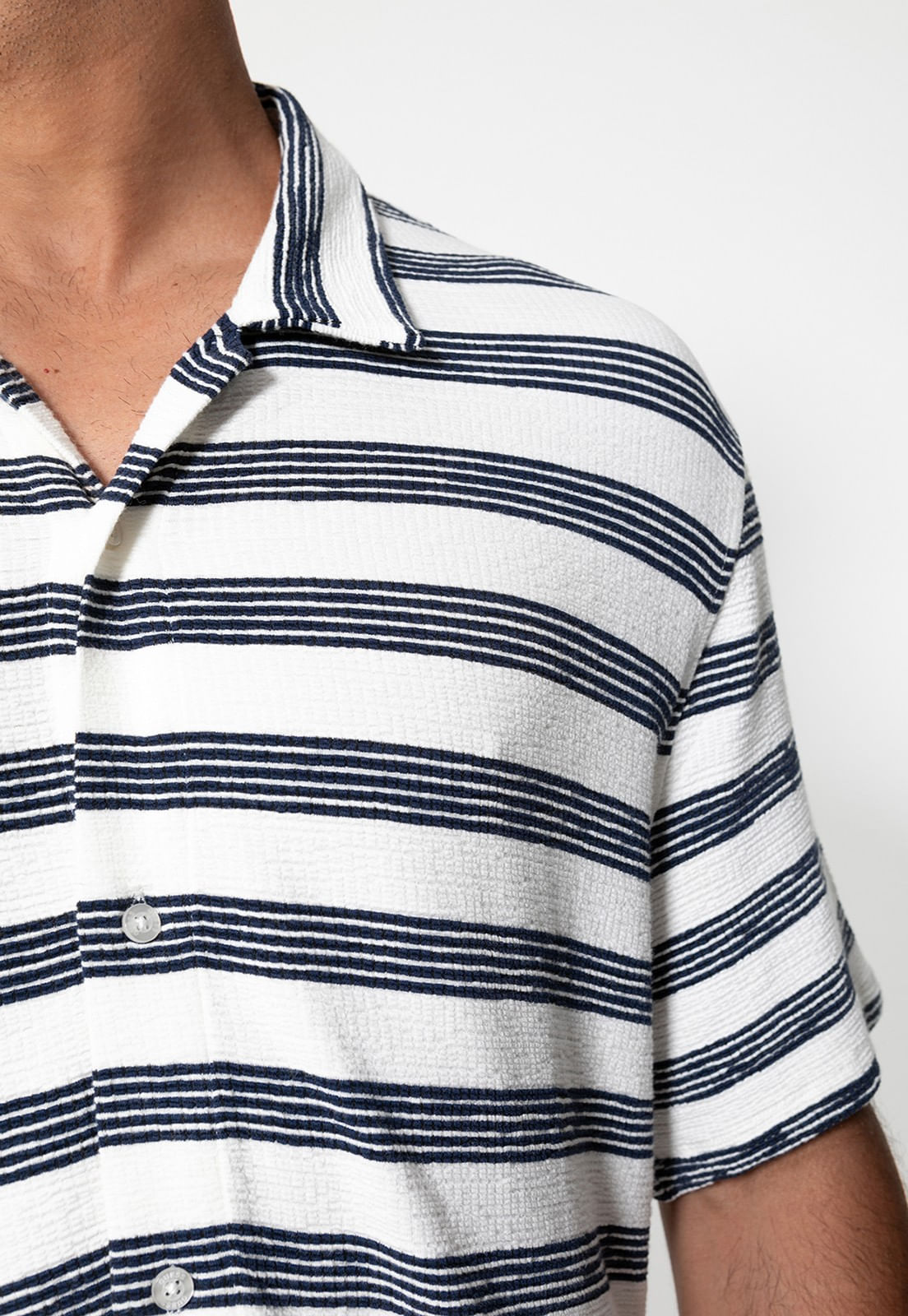 Camisa de Malha Manga Curta Listrada Azul Marinho - Imagem 31