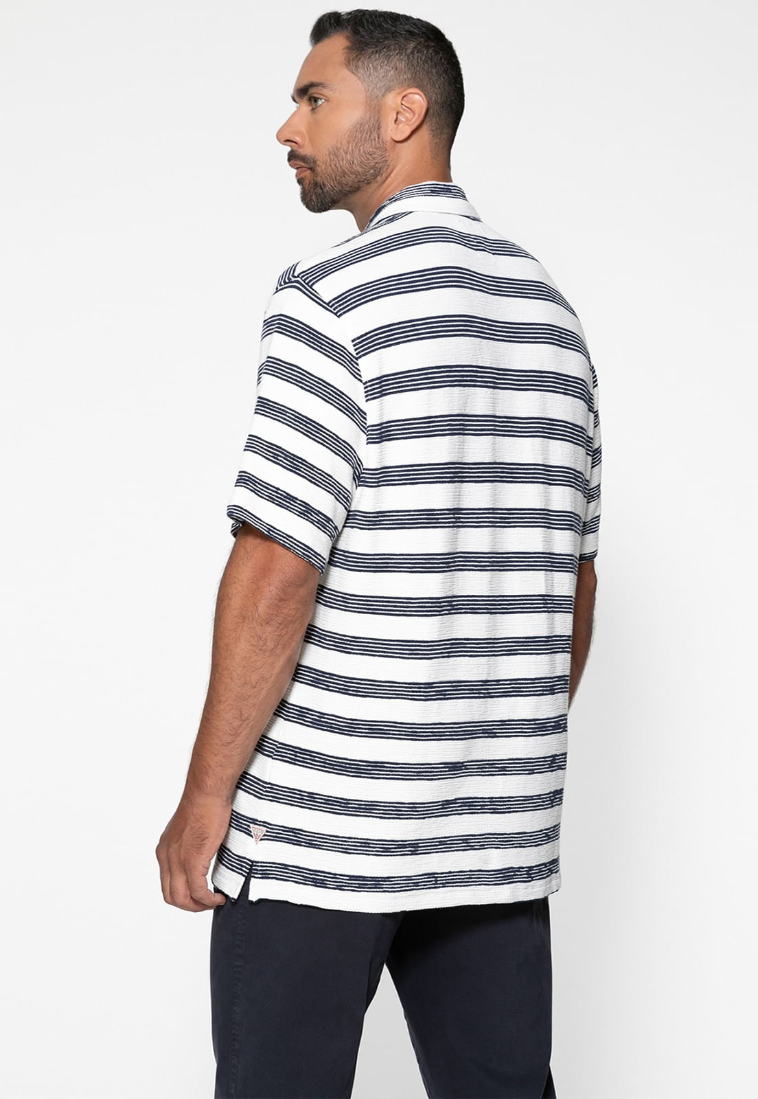 Camisa de Malha Manga Curta Listrada Azul Marinho - Imagem 32