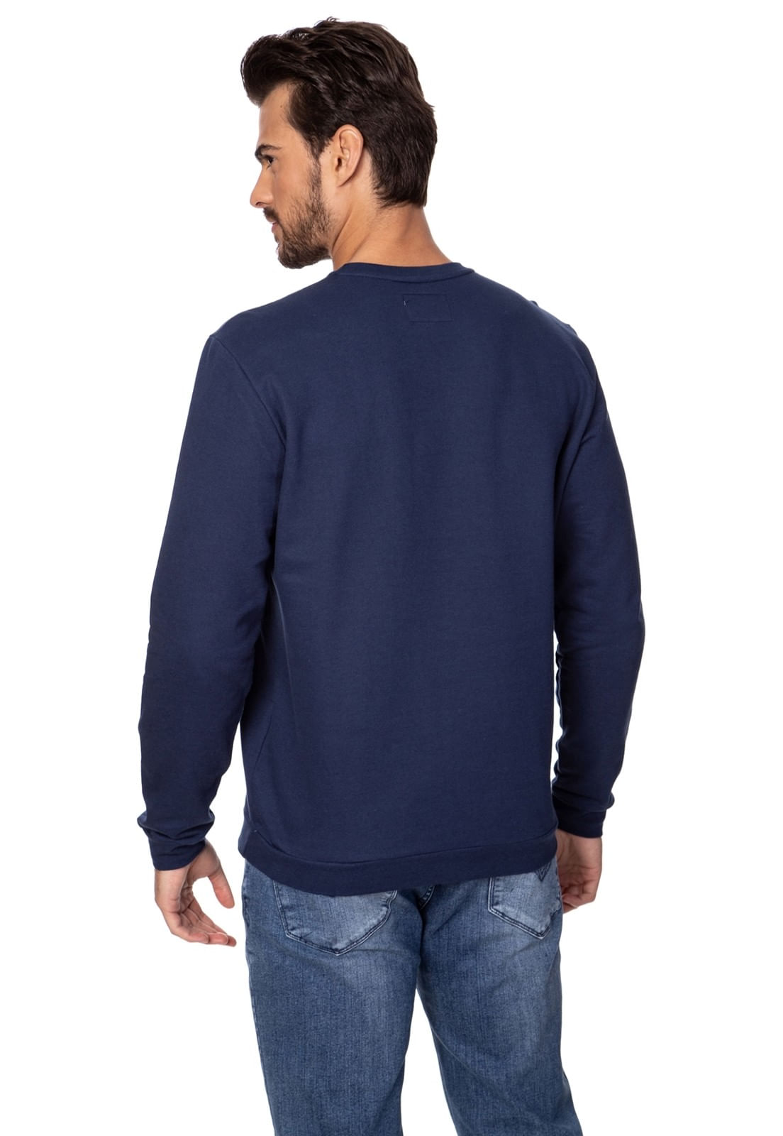 Blusa de Moletom Gola Careca Guess Azul Escuro - Imagem 8