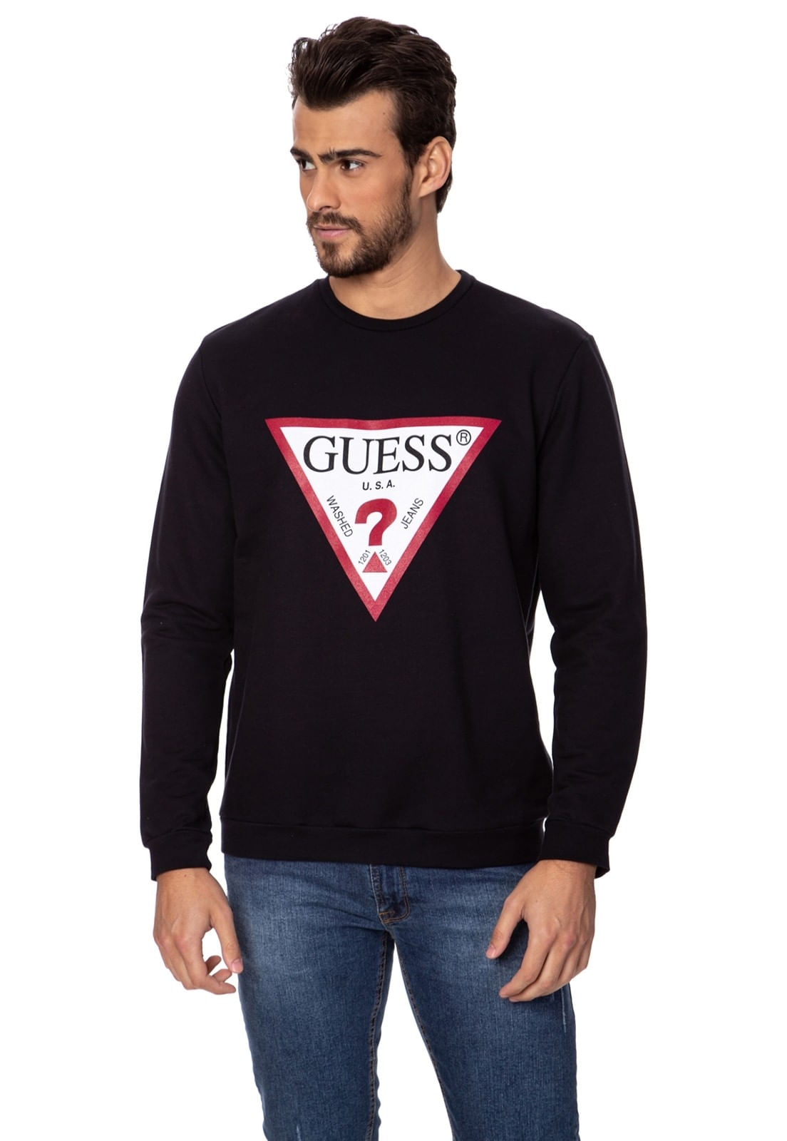 Blusa de Moletom Gola Careca Guess Preto - Imagem 9