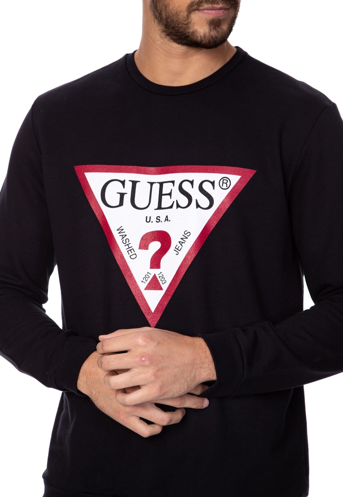 Blusa de Moletom Gola Careca Guess Preto - Imagem 11