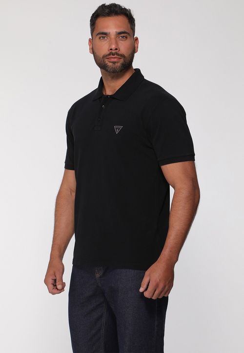 Camisa Polo Silk Triangulo Pq Puff Guess Preto